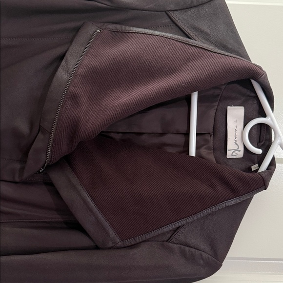 T Tahari Women's Burgundy Leather Jacket - Picture 2 of 7